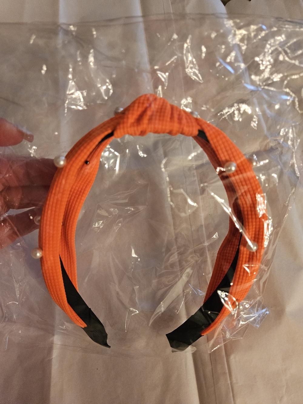 Orange Knotted Pearl Accent Headband - Women Accessories